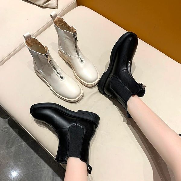 

lzj genuine leather footwear 2020 new arrival ankle boots rubber riding feminine shoes women's high heels booties botas mujer, Black