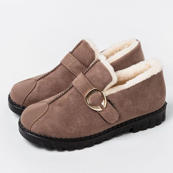 

women snow boots winter warm short plush moccasins ladies buckle strap slip on flat short boots female fashion comfort shoes, Black