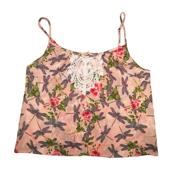 

lace collar printed sling girls' clothes with narrow straps knitted slanted shoulder clothes camisole new fashion girl coat, White