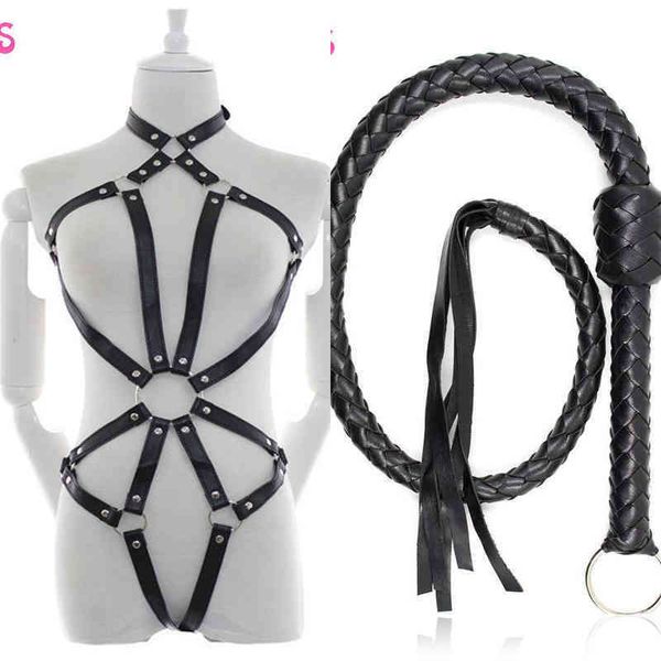 Nxy Sm Bondage Prodotto sessuale per adulti Sexy Lingerie Pu Leather Black Set Stage Puntelli Abbigliamento Bdsm Whip Accessori Cosplay Negozio 1223