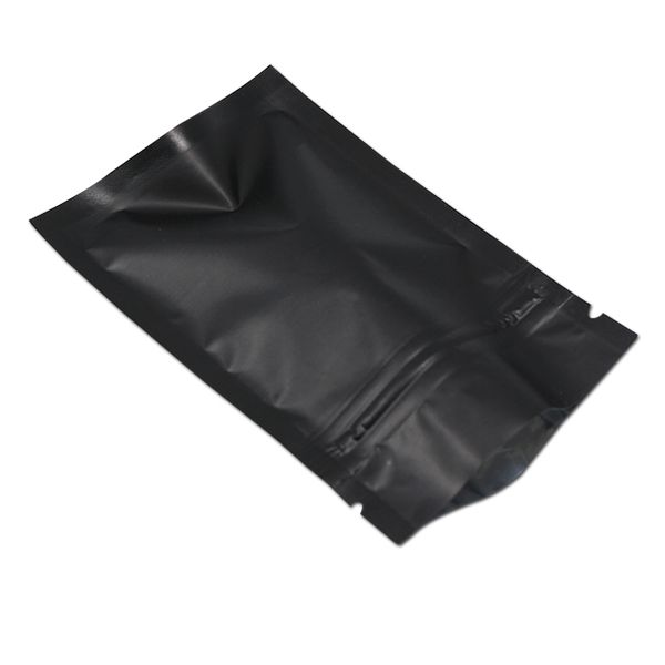 100 stücke Matte Black Retails Aluminiumfolie ZIPLOCK-Paket Tasche Mylar Heißsiegel wiederverschließbare Reißverschluss-Reißverschluss Aufbewahrungstasche für Tee Nüsse Snack 201021