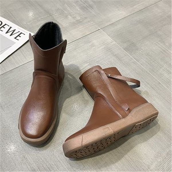 

fashionable 2021 new two zip-sided women's soft leather shoes winter short boots big 35-42 4uah, Black