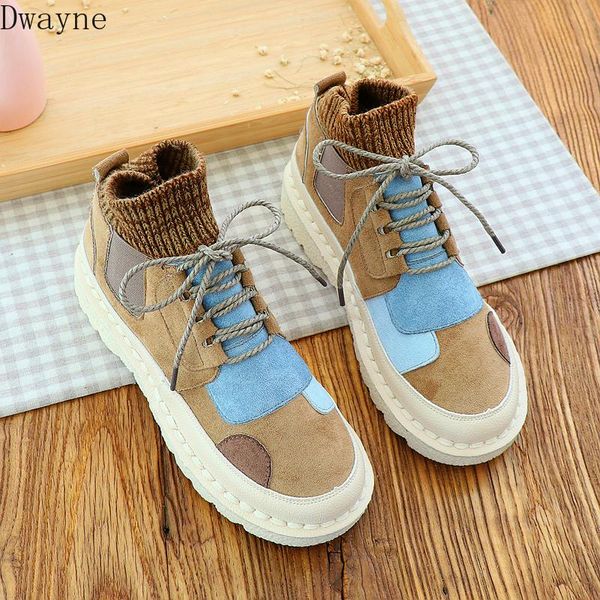 

mori retro literary womens shoes college wind color matching short boots wool mouth martin boots handmade soft-sole ankle, Black