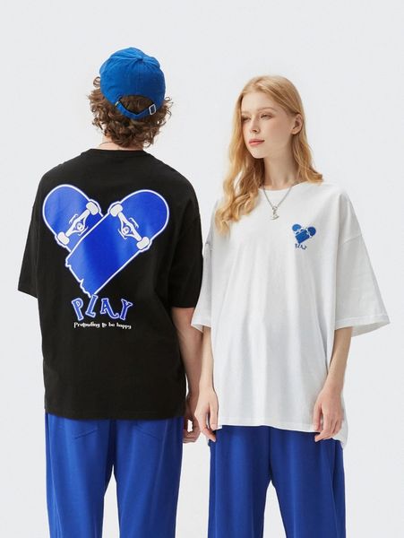 

men heart print drop shoulder tee n7kz#, White;black