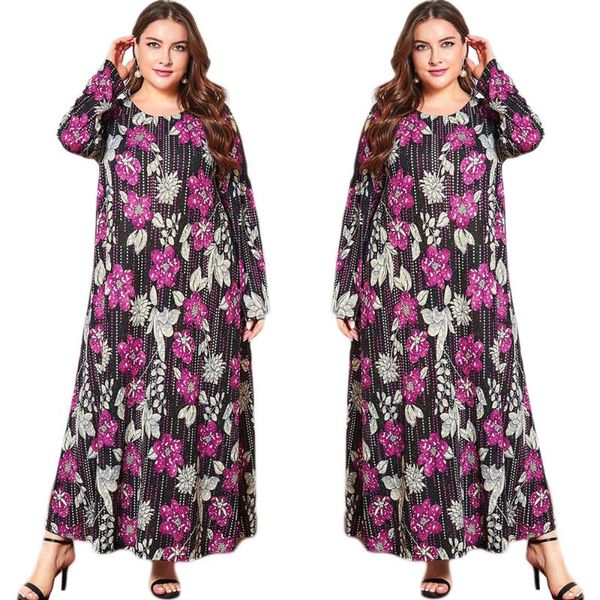 

ethnic clothing abaya muslim women long dress floral printed ramadan islamic vestido arab jilbab dubai kaftan middle east maxi robe gown, Red