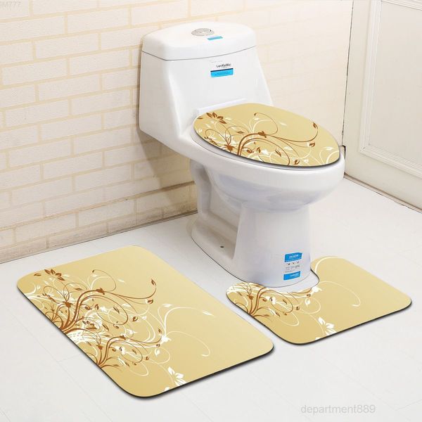 

new design flower printed 3pcs/set non-slip toilet floor mats flannel for bathroom absorbent bath carpet