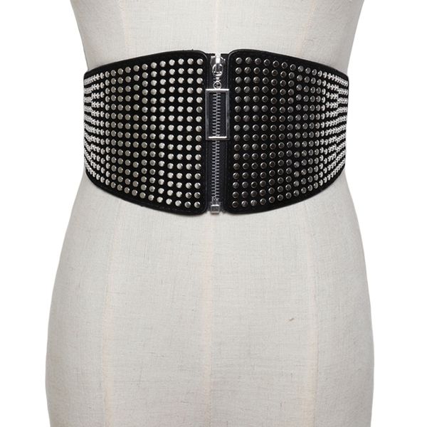 

woman's elastic belt sealing wide corset femal belts for women waist designer rivets belts shaping girdle wide elastic belt y200501, Black;brown