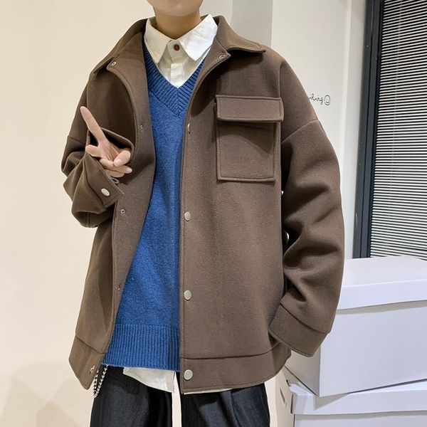 

зимняя куртка мужчины твердые шерсть мужская куртка отложным воротником куртки пальто мужской корейский повседневная шерсть пальто мужчины, Black