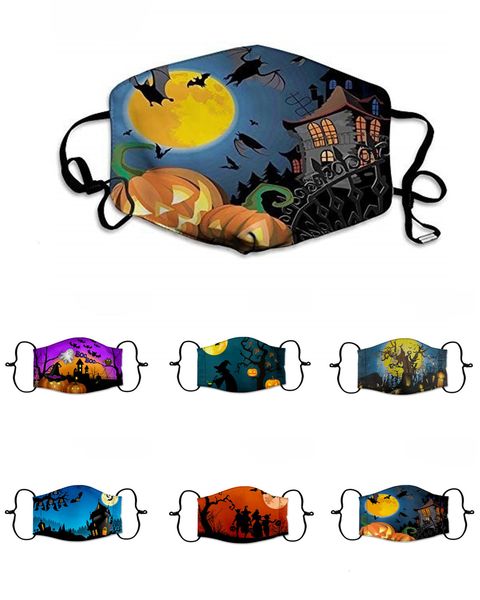 

face protective halloween mask skull pumpkin printed ear-loop facial masks washable reusable breathable party mouth cove uqu4