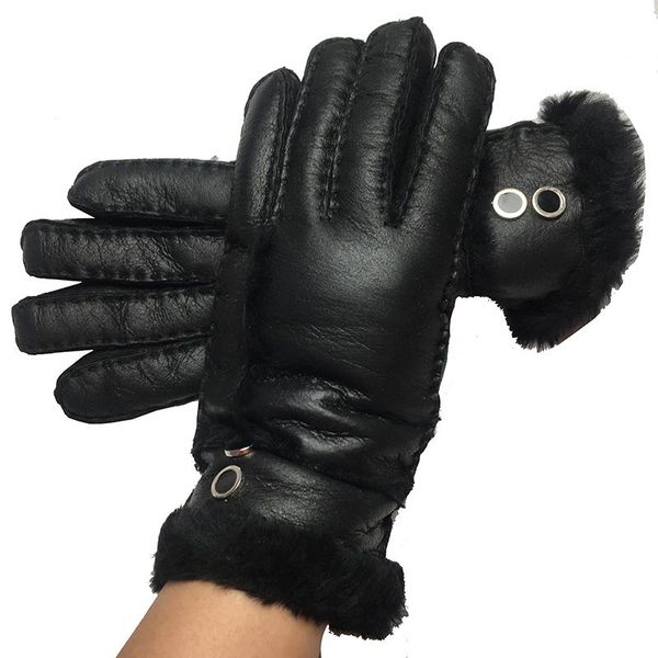

five fingers gloves women winter warm fashion real leather wool fur lovely girls sheepskin warming for lady x14, Blue;gray
