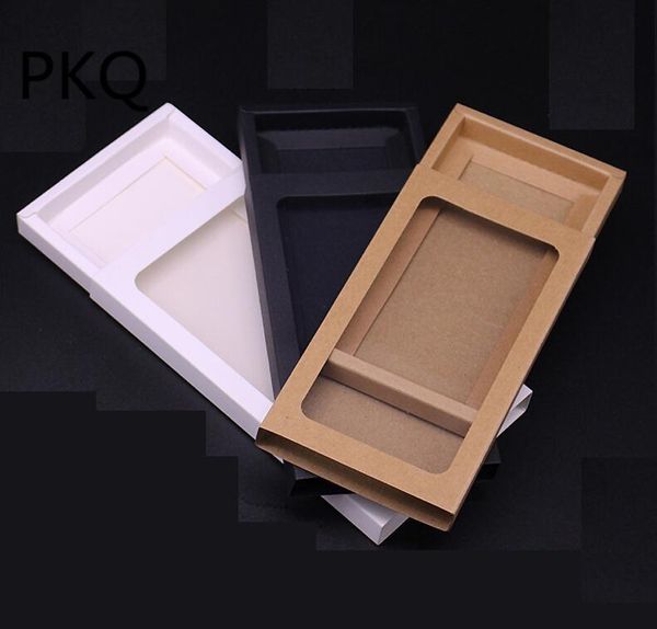 

gift wrap 20pcs black white kraft paper drawer box with pvc window phone case packaging boxes brown packing