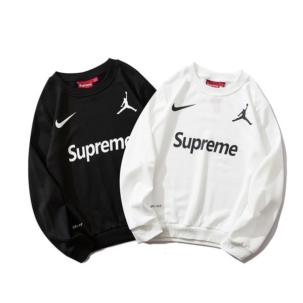

20s autumn fashion super co branded flying man alphabet print crew neck pullover thin terry casual sweater, Black