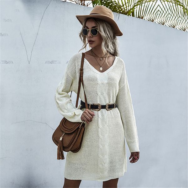 

2021 new new white torsion of sleeve long knit ladies'nightgown dressed autumn and winter 6aeh, White;black