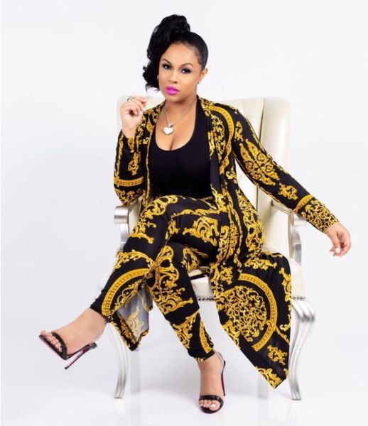 

2020 africa women's fashion long coat jacket casual suit pants two-piece 2 pieces set autumn fashion women set1, Red