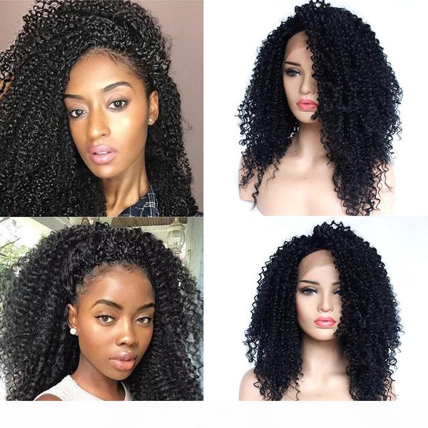 

black kinky curly hair synthetic lace front wigs long afro curly wig heat resistant fiber cosplay synthetic hair lace wigs for black women, Black;brown