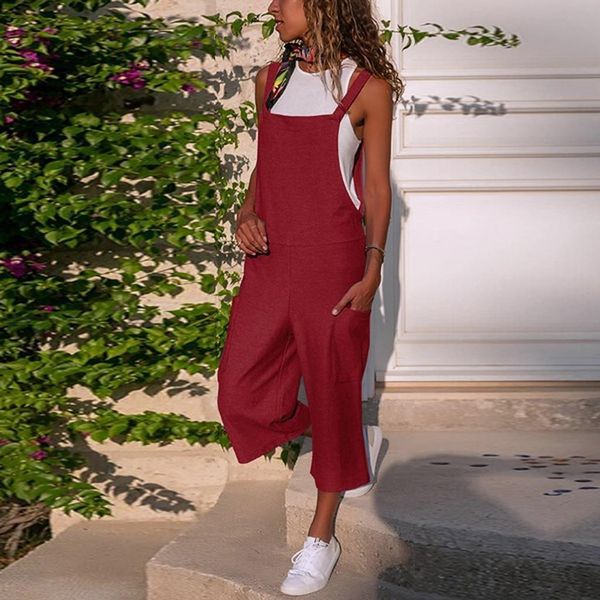 

new arrival women bodysuit sleeveless dungarees loose cotton linen long playsuit party jumpsuits for women 2020 #by35, Black;white