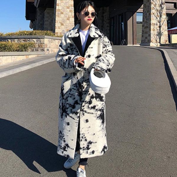 

women's wool & blends [ewq]2021 winter over knee style turn-down collar long-sleeved panelled straight minimalist woolen overcoat with, Black