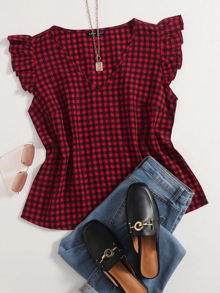 

gingham butterfly sleeve n6zr#, White