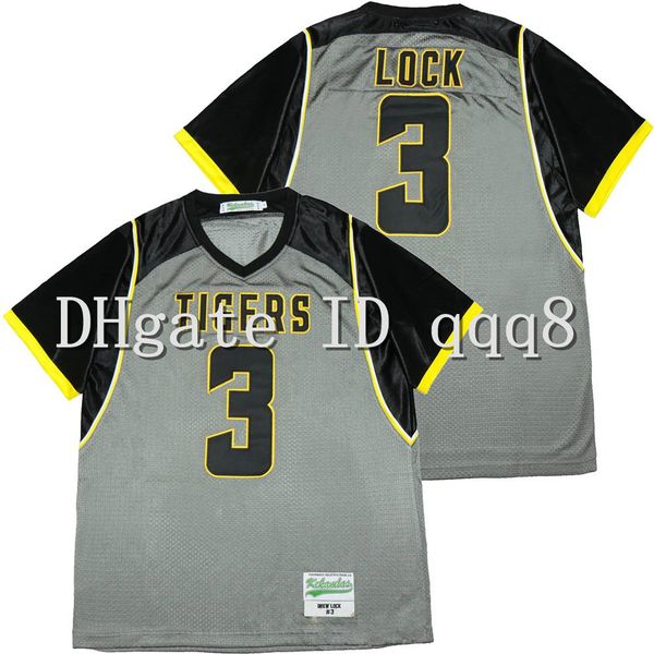 

hhigh school tigers #3 drew lock jersey grey 100% stitching american football jersey size s-xxxl, Black
