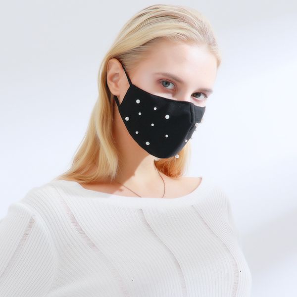 

fashion pearl masks washable factory solid color breathable cotton mouth cover party face reusable cycling pdu8h