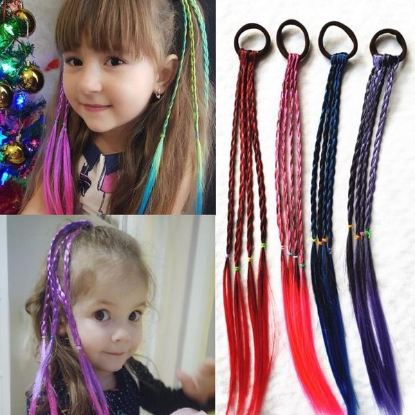 

fashion women girls hair accessories gradient braid wig stage headband performance colorful ponytail braid hair ring headdress1, Slivery;white
