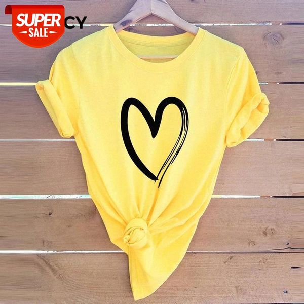 

jfuncy 2020 summer women t shirt simple love pattern female short sleeve harajuku t-shirt femme 5xl plus size graphic tees #ef0k, White