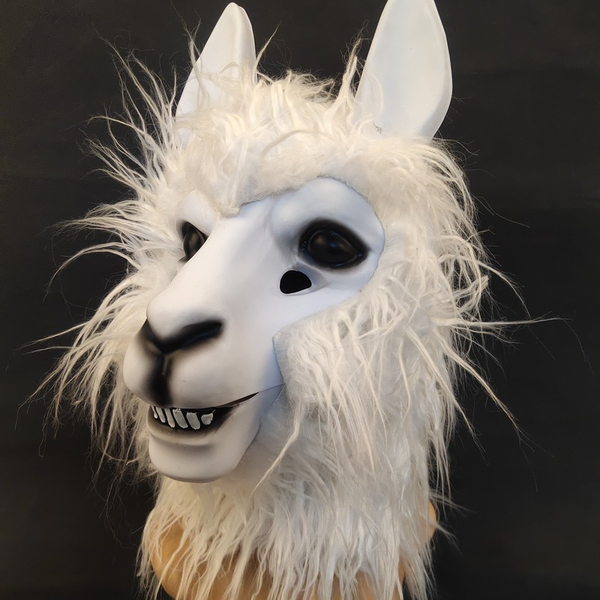 

mascot costumes plush alpaca headgear mascot white sheep headgear masquerade props mouth movable, Red;yellow