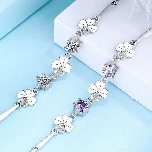 

s925 sterling silver jewelry four leaf lucky grass korean version simple temperament hand jewelry valentine's bracelet braceletbracelet, Golden;silver