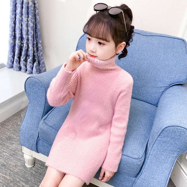 

sweater plush mink cashmere 2020 thickened new children's autumn and winter cloth girls' medium length wtern sle bottom coat hm56, Blue
