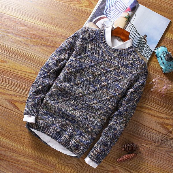 

2021 new men's sweaters winter male round neck pullover knitwear sweater men casual wool slim pullovers diamond-shaped korean style 6j5, White;black