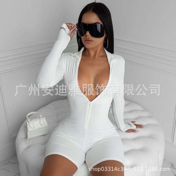 

pants 2020 sports new high leisure neck front zipper women's fitness suit jumpsuit, Gray