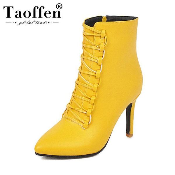 

boots taoffen size 31-48 office ladies style ankle brand thin high heels zipper short winter autumn footwear, Black