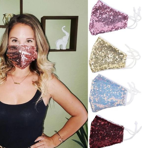 

protective dustproof sequined sequin 3d pm2.5 bling mouth masks washable women face mask glitter shiny cover gga3521-4