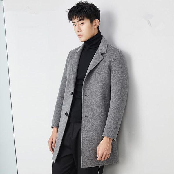 

100% wool coat autumn winter jacket men handmade double-side woolen coat men streetwear windbreaker jackets mg-00-7096 my19781, Black