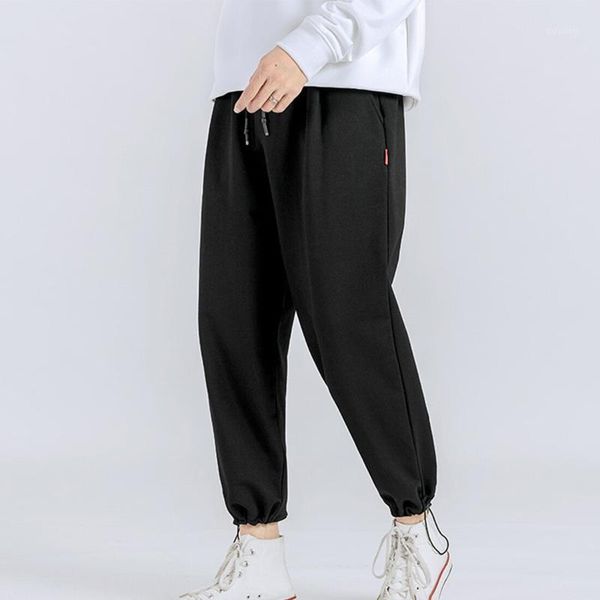 

men tracksuit trackpants joggers sport fitness sweatpants hip hop harem pants streetwear loose trousers adjustbale wide leg pant1, Black