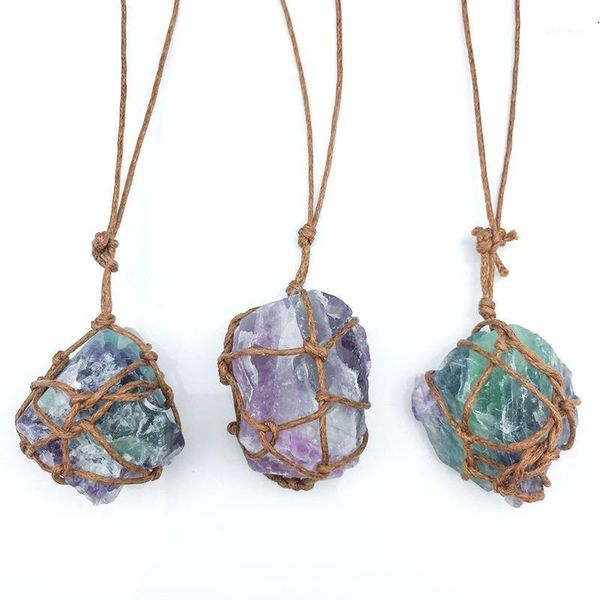 

pendant necklaces fluorite necklace natural stone for women men handmade irregular chakra pendule reiki jewelry retro wrapped big pendants1, Silver
