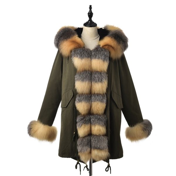 

ur fashion real fur coat women black parka natural silver fox fur coat with hood adjustable winter fox fur parka short 201212
