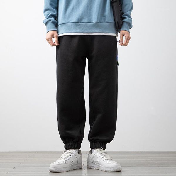 

men's pants 2021 men's sport casual stretchy loose large size drawstring plus velvet thicken running spring autumn male trousers1, Black