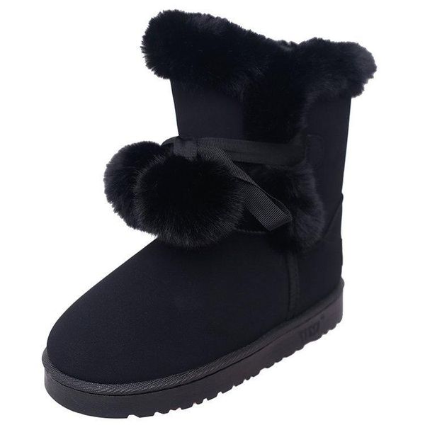 

2020 новых женщин плоский каблук сапоги замша обувь женщина с полукруглой головкой сплошной цвет волосатые мяч женские зимние сапоги размер, Black
