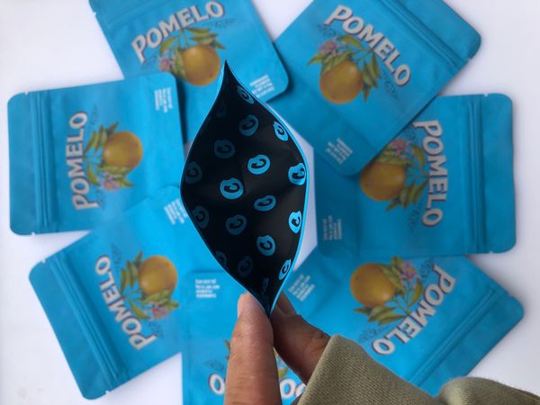 

bag and back pomelo blue bags local label packaging cookies edibles stickers bags empty hologram mylar 3.5g yxlye xhhair