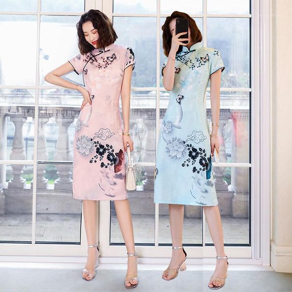 

ethnic clothing short female satin qipao plus size chinese vintage dress vestidos slim elegant flower mandarin collar cheongsam s-3xl1, Red
