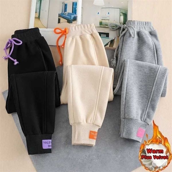 Mulheres Winter Plus Veludo Quente Harem Calças Moda Sweatpants Workout Calças Grosso Feminino Esporte Pant Running Pantalones 211216