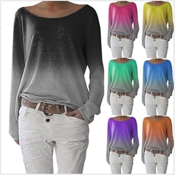 

autumn winter gradient wide neck long sleeve t-shirt for women, Black;brown