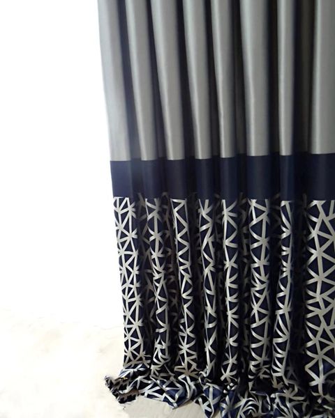 

blue gray geometric pattern color block curtain panels, 5 colors. length up to 110 '' ( 279 cm)