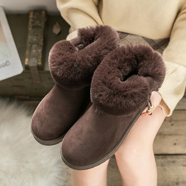 

women winter short plush ankle snow boots with platform fashion non-slip flat shoes woman faux suede warm boots mujer, Black