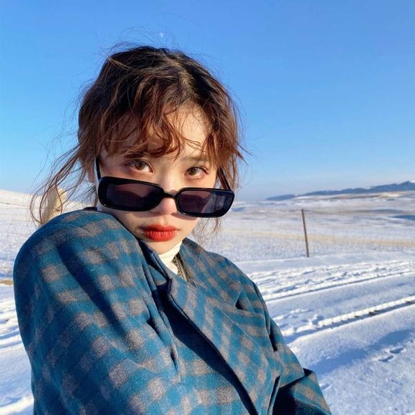 

rectangle box personality ins super small cool street style black frame sunglasses for men and women, White;black