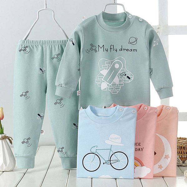 

trousers set spring autumn combed cloth cotton underwear baby can open file long sve pajamas for boys and girls, Blue;red