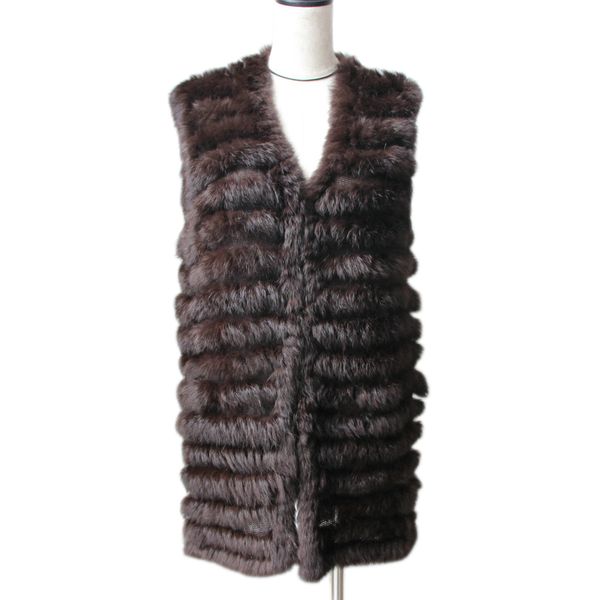 

harppihop 2019 natural rabbit fur knitted vests new six color good quality lady rex fur jackets underwaist sleeveless fur vestx1016, Black;brown