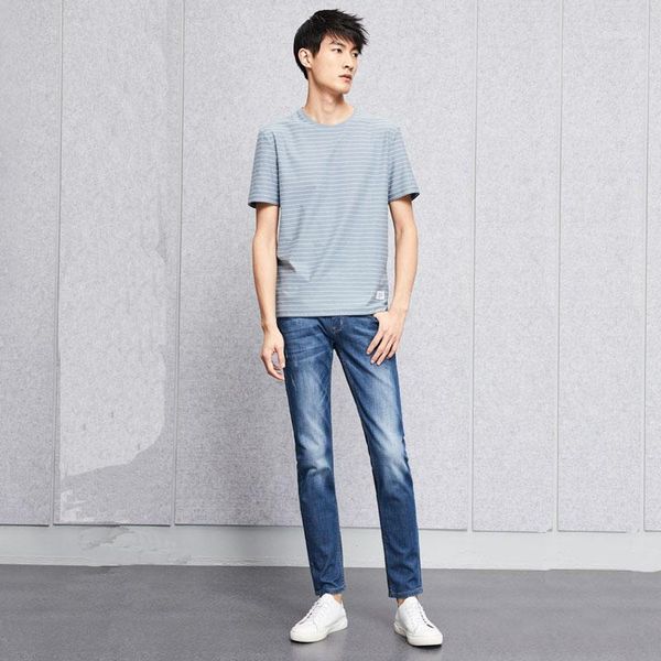

summer jeans men casual straight leg solid color denim jeans trousers classic denim ultra-thin breathable stretch pants plussize1, Blue