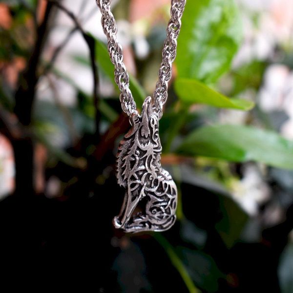 

1pcs norse celtics wolf necklace men necklace knotwork pendant with metal chain 50cm, Silver